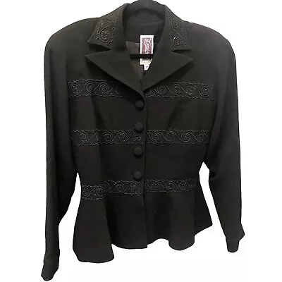 Buy Vintage 90s Does 40s Zelda Black Blazer Jacket Glitter Embellished Crepe Size 10 • 124.41£