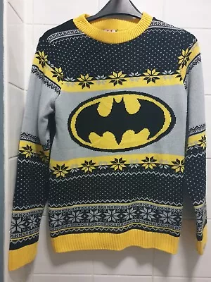Buy Batman Dc Numskull Christmas Festive Jumper Sweater Fairisle Black Yellow S W40 • 24.99£