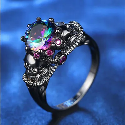 Buy Women Gothic Skull Ring Cool Vintage Punk Men's Band Rings Jewelry Size 6-10 • 3.17£