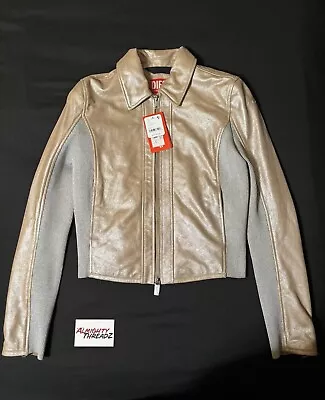 Buy Diesel L-tafy Silver Metallic Effect Leather Jacket Size 14 • 225£