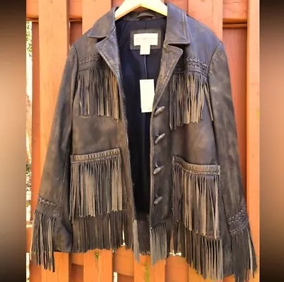Buy Rare Ralph Lauren Leather Fringe Jacket Western Boho Yellowstone RTL $1200 NWT S • 394.68£
