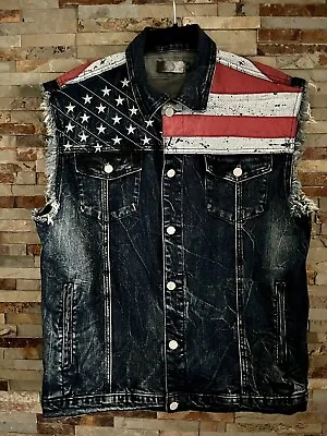 Buy 🇺🇸 EMP Signature Denim USA Flag Gilet Vest Jacket Punk Rock Biker XXL 🇺🇸 • 44£