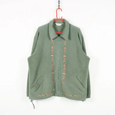 Buy Vintage Full Zip Fleece Jacket | 2XL | Retro Autumn Leaves Embroidered 80s 90s • 14.99£