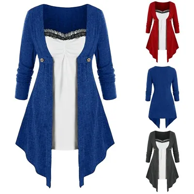 Buy Women Double Layer Knitted Tunic T Shirt Christmas Party Long Sleeve Blouse Tops • 4.99£