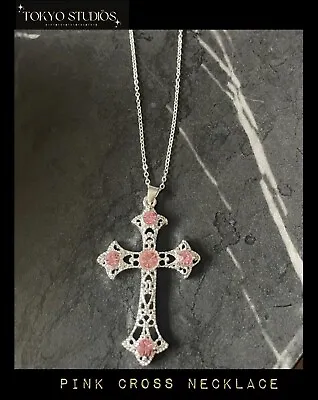 Buy Necklace Jewelry Pink Diamante Zinc Women Cross Religion Goth Boho Chic • 3£