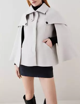 Buy Karen Millen Cape Coat Jacket Size UK 12 Italian Wool Funnel Neck - Oatmeal • 170£