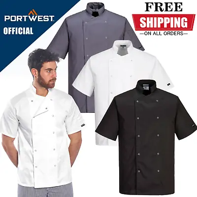 Buy PORTWEST Cumbria Short Sleeve Chef Jacket Food Catering Industry Chefs Coat C733 • 21.99£