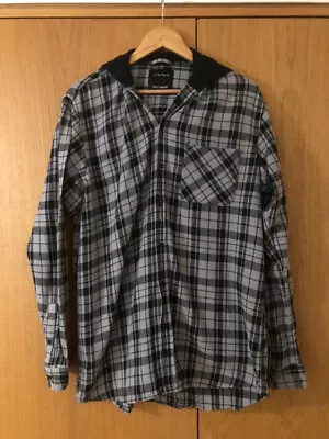 Buy Factorie Men's Check Button Flannel Shirt Hoodie Hybrid Grey - Extra Large Xl • 7.99£