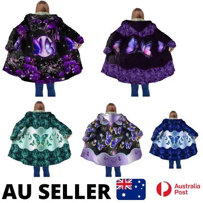 Buy Sherpa Lined Womens Butterfly Rainbow 3D Printed Jacket Hooded Cloak - AU Stock • 112.78£