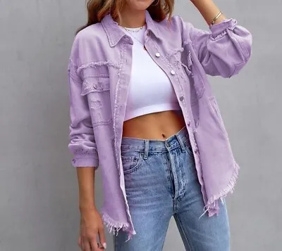 Buy Women Pocket Denim Jackets Fashion Lapel Long Sleeves Single Breasted Streetwear • 54.90£