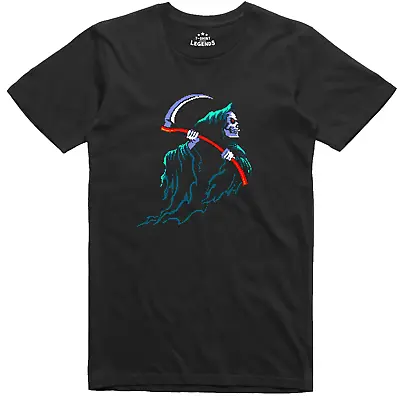 Buy Mens Halloween T Shirt Pixel Art Gamer Grim Reaper 100% Cotton T Shirt • 11.99£