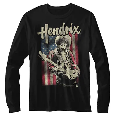Buy Jimi Hendrix Playing Guitar America Flag Men's Long Sleeve T-Shirt Band Merch • 44.18£