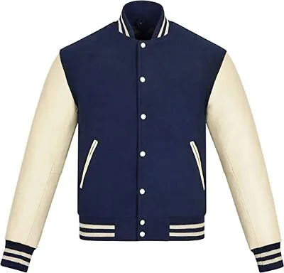 Buy WARRIOR Classic Varsity Letterman Bomber WooL & Original Cowhide Leather Jacket • 159.99£