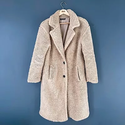 Buy Ladies Beige Teddy Bear Fleece Long Jacket Overcoat Coat Size S/M, 10-12 • 7.99£