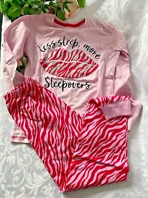 Buy Studio Girl Pyjama Set  Less Sleep,more Sleepover  Size 8-9 Years Pink Cotton! • 11.07£