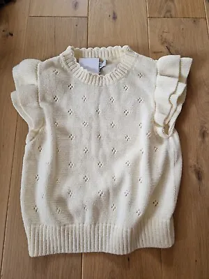 Buy NEW-&Other Stories Cotton Cream White Pointelle Knit Ruffle Sweater Vest Size S • 46.50£
