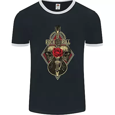 Buy Rock N Roll Guitar Skull Guitarist Electric Mens Ringer T-Shirt FotL • 11.99£