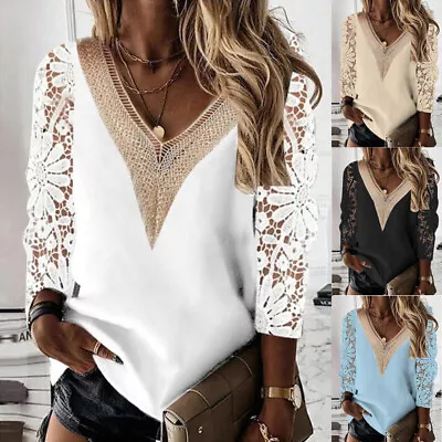 Buy Plus Size Ladies Summer Casual Floral Lace Sleeves Shirts Tops V-Neck Blouse Tee • 12.11£