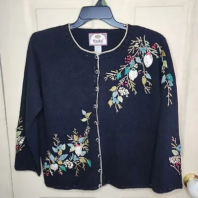 Buy Vtg Tiara International Small Holly Christmas Sweater Embellished Cardigan Women • 16.09£