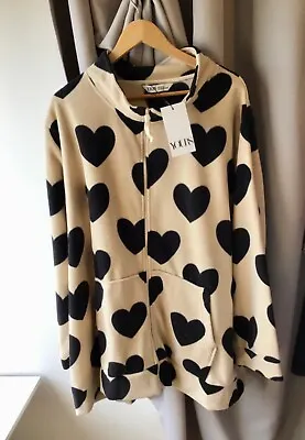 Buy Yours Fleece Jacket, Beige With Black Hearts, BNWT, Size: 30-32 • 22.99£