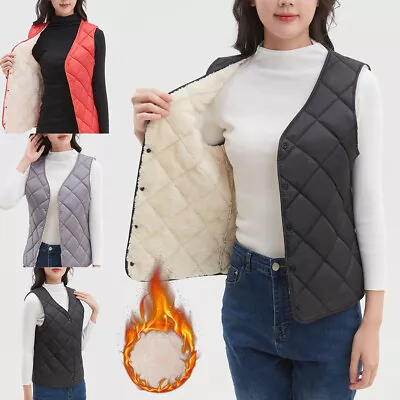 Buy Women Winter Quilted Fleece Warm Gilet Gillet Sleeveless Jacket Vest Waistcoat • 11.69£