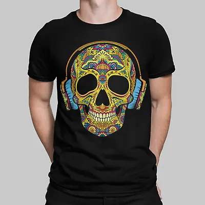Buy Skull Candy Headphones T-Shirt Headphones Day Of Dead Mexico Tee Gift • 10.23£