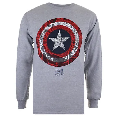 Buy Official Marvel Mens Captain America Shield Long Sleeve T-shirt Grey  S - XXL • 10.50£