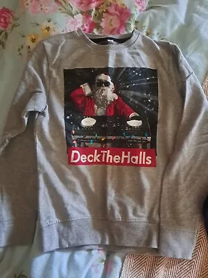 Buy Deck The Halls Santa DJ Christmas Jumper Age 9 Years GREY Cotton • 10£