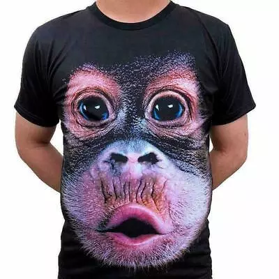 Buy Funny Monkey Face Black T-Shirt  Ape Orangutan Chimp 3D Print Festival Licensed  • 14.99£