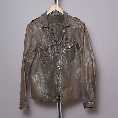 Buy ALL SAINTS MCKAY Leather Shirt Jacket MEDIUM Mens Biker Moto Celebrity Brown • 129.99£