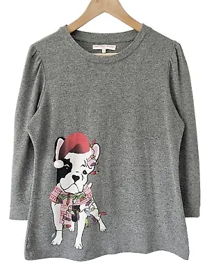 Buy NEXT French Bulldog Christmas Jumper Size 12 Grey Soft Lightweight Xmas Sweater • 19.95£