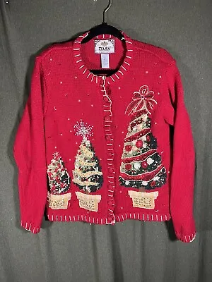 Buy Tiara Womens Vintage Christmas Holiday Cardigan Grandma Sweater Red Small • 21.23£