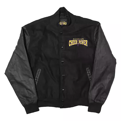 Buy AMERICAN CHEER POWER Leather Sleeve Varsity USA Jacket Black Wool Mens M • 31.99£