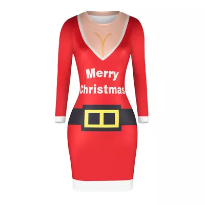 Buy Womens Knitted Christmas Ladies Elf Costume Xmas Jumper Dress Print Sexy Tight • 9.61£