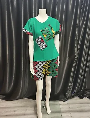 Buy African Print Women's Summer Free Style Tee Shirt And Shorts Set  UK Size 14 • 30.99£