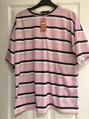Buy Boo Hoo Pink Stripe Oversized T-shirt Small  • 5£