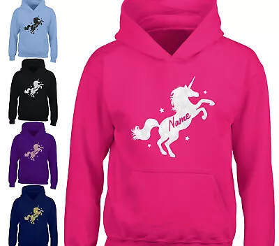 Buy Childrens Personalised Unicorn Hoodie Girls Glitter Horse Hoody Riding Top Gift • 15.95£