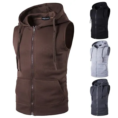 Buy Men Hoodie Sleeveless Zipper Jacket Vest Waistcoat Hooded Sweatshirt Coat Sport • 16.16£