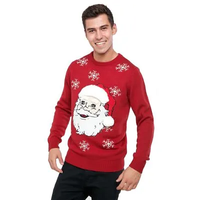 Buy Mens Santa Christmas Jumper Red Musical Jingle Bells White Fleece Beard Pom Pom • 17.99£