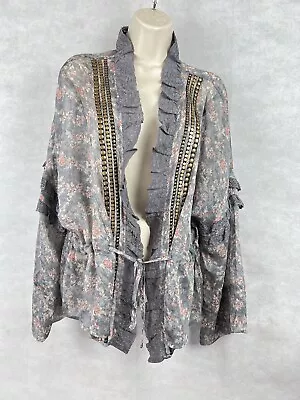 Buy Jaded Gypsy Gauzy One Size Garden Romance Jacket/ Coverlet Gray Lace Floral BOHO • 52.09£