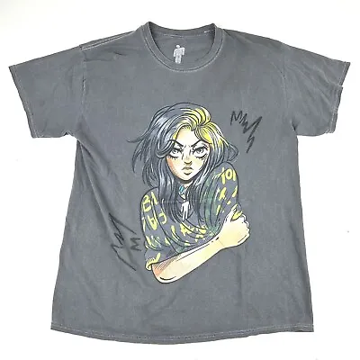 Buy Billy Eilish Grey Anime Cartoon Graphic Merch Short Sleeve T-Shirt S Small • 19.29£