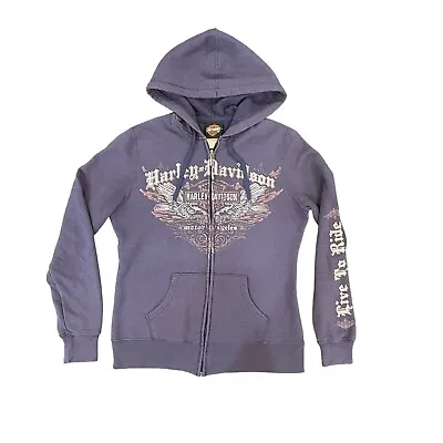 Buy Harley Davidson Women's Purple Zip Up Hoodie Sz Small Live To Ride Rochester NY • 19.29£