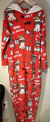 Buy GRUMPY CAT Christmas Zip Union Suit Hooded Pajamas Red Size XL (16-18) One Piece • 7.90£
