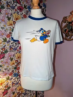 Buy Zara Disney Donald Duck Ringer T Shirt White Blue Graphic Print Size Large  • 12.99£