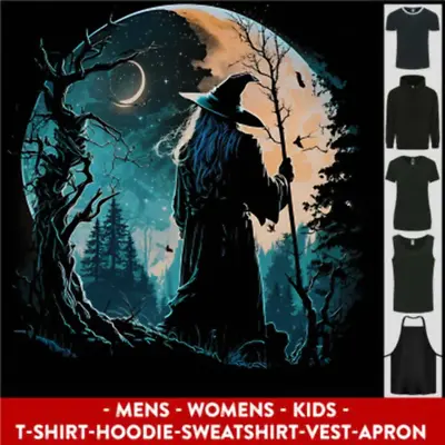 Buy A Wizard Looking At A Fantasy Moon Warlock Mens Womens Kids Unisex • 8.99£