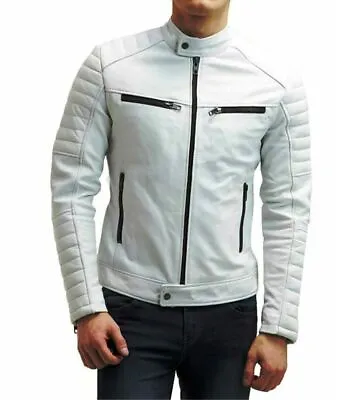 Buy Stylish White Leather Jacket: Trendy Outerwear For Fashionable And Timeless Look • 249.99£