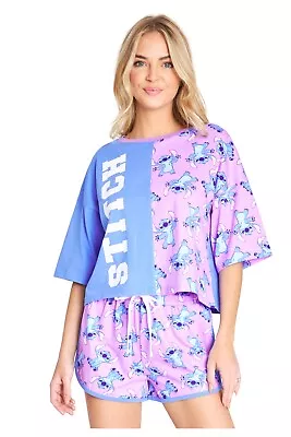 Buy DISNEY Womens Stitch Short Sleeve Pyjama Set Sleepwear Nightwear • 15.49£