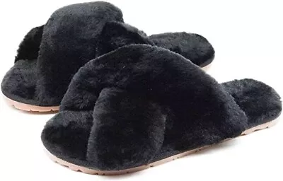 Buy Crazy Lady Women's Fuzzy Cross Band Slippers Criss Cross House Shoes - BRAND NEW • 11.36£