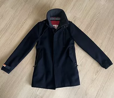 Buy Superdry Jermyn Street Trench Navy Wool Heavy Fitted Jacket Coat - Men's Medium • 34.99£
