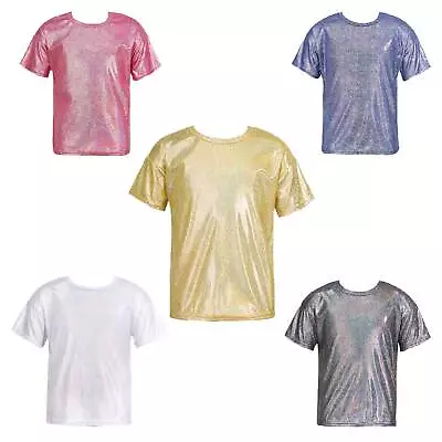 Buy UK Girls Sequins Shiny T-Shirts Hip Hop Performance Jazz Modern Dance Crop Tops • 7.97£